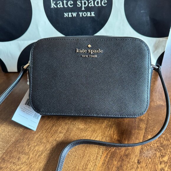 Kate Spade Mini Staci Camera Saffiano Leather Crossbody Bag Black Purse - Picture 1 of 7